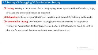 Video(7): Testing VS Debugging VS Confirmation Testing