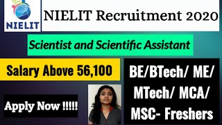 NIELIT Recruitment 2020| BE BTech MSC MCA Freshers| Latest Jobs 2020