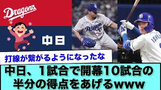 中日、1試合で開幕10試合の半分の得点をあげるwww