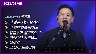 나 같은 죄인 살리신 +나 약해있을 때에도 +할렐루야 살아계신 주 +거리마다 기쁨으로 +실로암 +예수 사랑합니다 +  더욱 사랑 | 오륜교회 금요기도회 헤세드(2023-06-09)