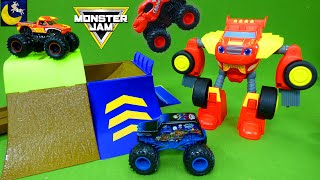 Monster Jam Trucks Champ Ramp Gravedigger Blaze and the Monster Machines Robot Kids Playset Toys