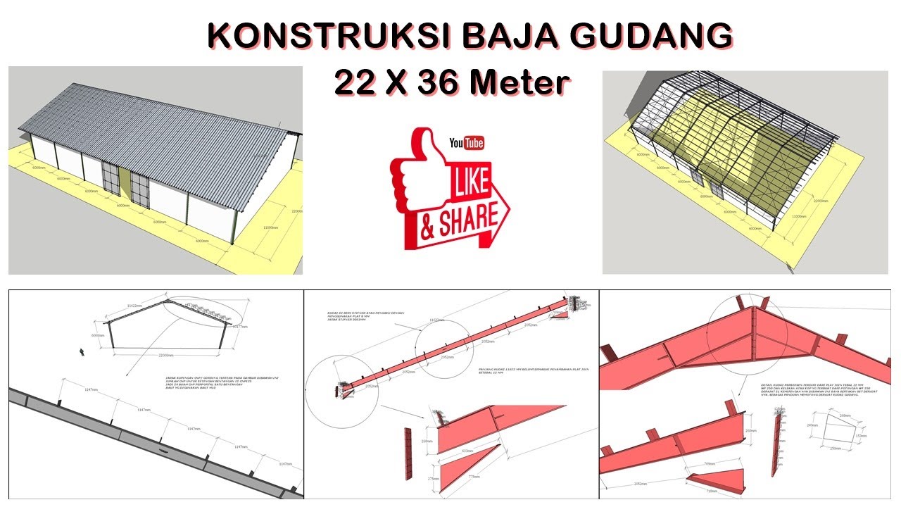 KONSTRUKSI BAJA GUDANG 22 X 36 Meter - YouTube