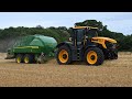 Harvest 2023 - Baling Straw with JCB Fastrac 8330 & JD baler and John Deere 6R 185 Transtacking