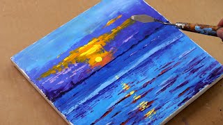 Sunrise painting tutorial for beginners / palette knife painting / Easy / step by step / Day #139