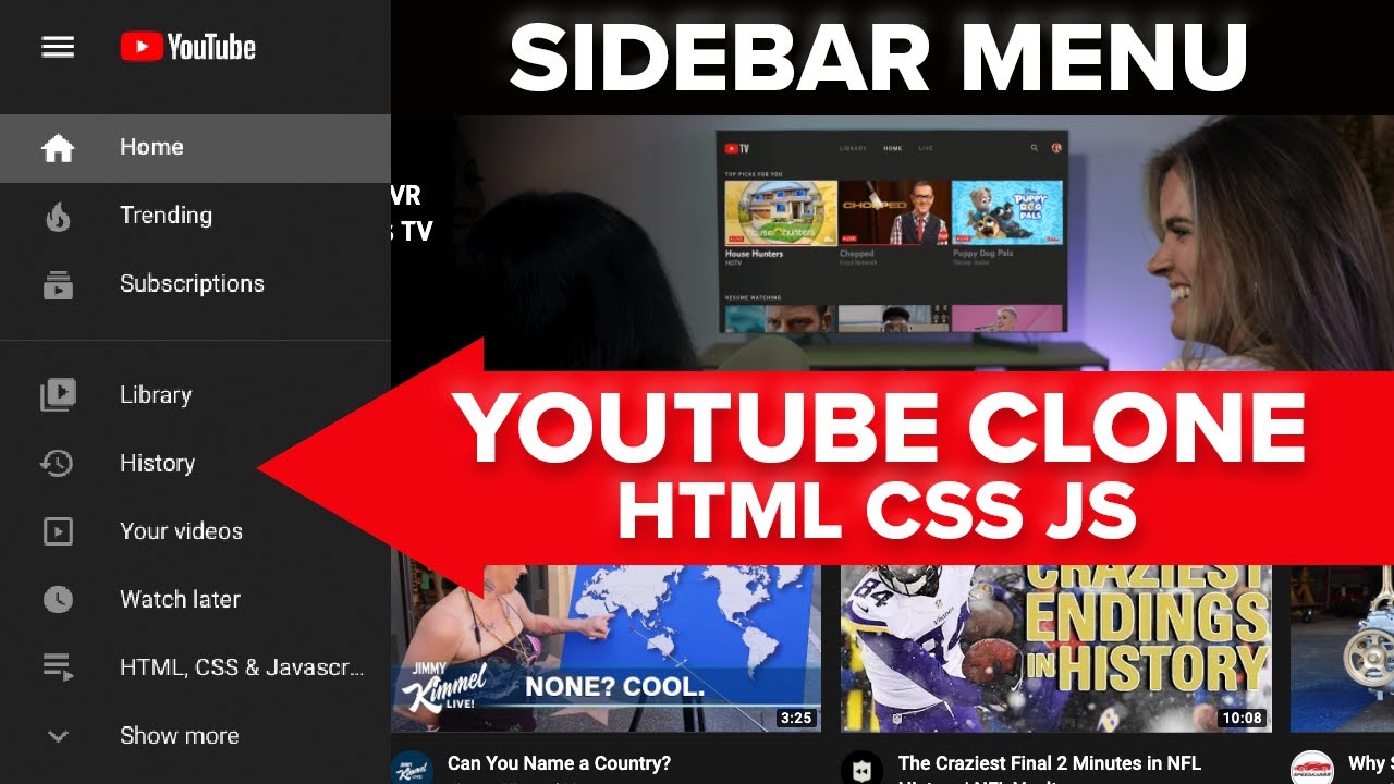 How To Make A Navbar Sidebar Menu Youtube Clone Using HTML CSS And ...