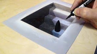 Drawing 3D Stairs to the Depths - Trick Art on Paper by Vamos