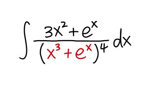 u substitution for integral of (3x^2+e^x)/(x^3+e^x)^4, calculus 1 tutorial