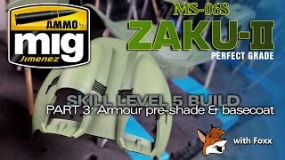 PG Zaku II Ammo of Mig Build Part 3: Pre-Shade, Base Colour & Chipping