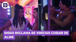 BBB 25: Diogo RECLAMA de Vinícius cuidando de Aline na festa: 'Até na festa?’