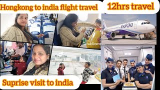 ✈️ Suprise visit Hongkong to india|12Hrs Flight Journey|Indigo Flight |Travel vlog via Delhi|2kids