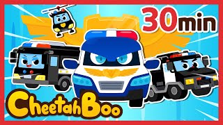 [30min] 🚓Let's go! Rescue Team! | Best Vehicles song Compilation | Nursery rhymes | #Cheetahboo