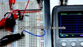 Capacitor RC time constant quickly demonstrated where resistance time capacitance equals 1 TC