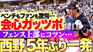 【5年ぶり一発】西野真弘『全員驚愕！フェンス上部にコツン…今季1号ソロで貴重な追加点！』