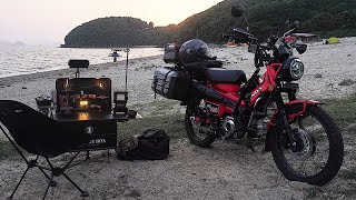 Ride CT125 and watch the sunset with a camping box