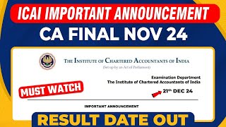 CA Final Nov 24 Result Date Confirmed by ICAI | ICAI Big Announcement | ICAI Result Date Nov 24