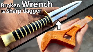 Turning a Broken & Rusty WRENCH into a good looking Dagger - FORGING