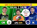 GM vs JK Dream11 Prediction, GM vs JK Dream11 Team, GM vs JK Lanka Premier League Final Dream11 Team