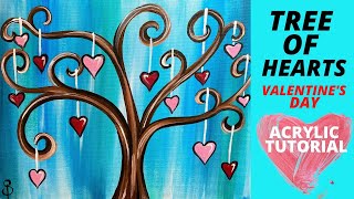 💕EP55- 'Valentine's Day Tree of Hearts' easy acrylic painting tutorial step-by-step for beginners