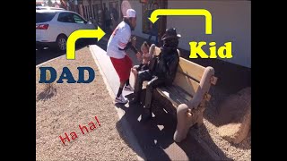 Scared father leaves child behind!  Funniest statue prank