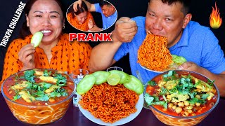 SPICY NEPALI CHICKEN THUKPA CHALLENGE AND PRANK 🍜🥵 WITH BUDA🔥SPICY KOREAN BULDAK NOODLES@tham_thapa