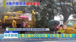 20190810中天新聞　利奇馬影響！　全台8萬戶停電　台電急搶修