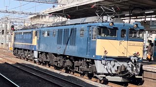 【EF65-1105 NN廃車配給】国鉄EF64形1053号機〔高〕＋ムド国鉄EF65形1105号機〔田〕が大宮駅4番線を通過するシーン（配9548レ）2022.2.2