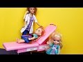 At the Doctor ! Elsa and Anna toddlers  - One is sick - Barbie helps