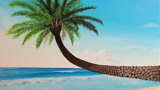 How to paint a Tropical Palm Tree Beach Scene | LIVE Acrylic Painting Class