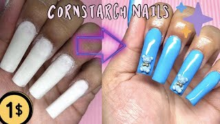 HOW TO: CORNSTARCH Nail HACK 1$ | ACRYLIC DUPE| diy nails at home! IT REALLY WORKS (NOT CLICK BAIT)
