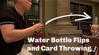 Water Bottle Flips and Card Throwing Trick Shot Challenge W/ Rick Smith Jr. | Colin Amazing