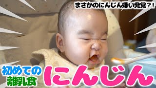 ゆねちゃんのにんじん嫌い発覚?!初めてのにんじんは笑いが絶えませんでした【離乳食】Reaction that ate carrot for the first time. 6 month baby.