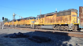 UP 4696 leads NB LRS59-15 with a awesome horn show and featuring a MRL box car