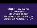 SQL : how to fix 