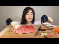 asmr bluefin tuna belly toro sashimi and salmon roe ikura mukbang 참치회 연어알 먹방