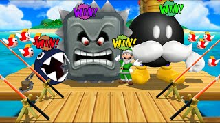 Mario Party 9 Mod Minigames - Thwomp vs King Bob-Omb vs Porcupine Fish vs Luigi #MarioGame