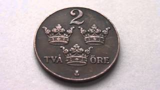 2 TVA Öre coin of Sweden from 1927 in HD