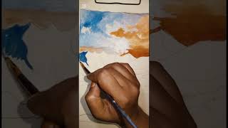 Acrylic colors painting scenery with hill