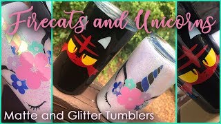 Litten Pokemon and Unicorn Small Glitter and Matte Tumblers