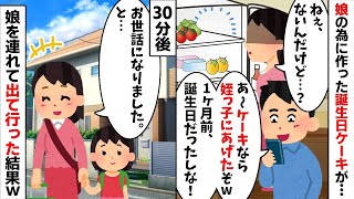 娘のために作った手作りの誕生日ケーキを勝手にコトメ子に譲った夫「姪っ子も1ヶ月前に誕生日だったからなw」→身勝手なクズ夫にブチギレた私は   w【2ch修羅場スレ・ゆっくり解説】