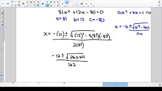 Solve equation. Approximate the solutions to the nearest hundredth when appropriate. 81 x^2+12 x-…