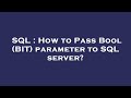 SQL : How to Pass Bool (BIT) parameter to SQL server?