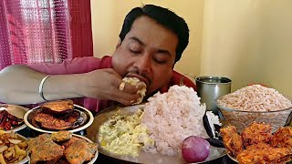 Asmr Mukbang Eating🔥Watery Bhat (পান্তা ভাত) And Different Types of Fritters and Fries \u0026 Puffed Rice
