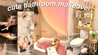 BATHROOM MAKEOVER! decorating + cleaning, cute decor haul, pinterest self care night 🎀