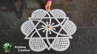 Thai madham special kolam | Easy padi kolam design with 5x3 dots | beautiful rangoli