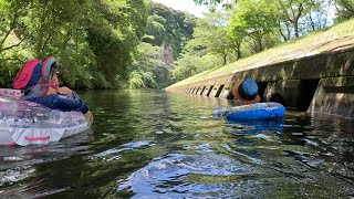 【 岩屋公園流水プール 】 河川プールから公園入口の赤い橋の先まで\u0026ウォータースライダー　岩屋公園キャンプ場にある天然河川プール　鹿児島県南九州市川辺町　2023年7月