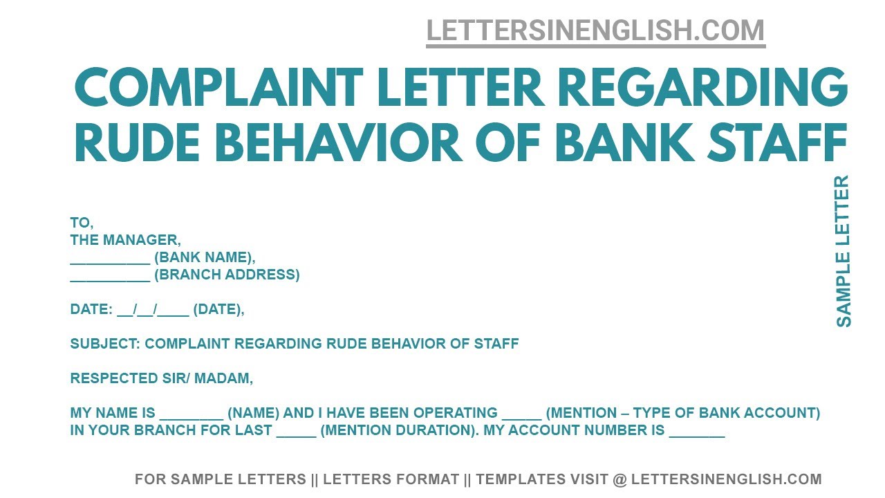 Complaint Letter For Misbehavior Of Bank Staff | Sample Complaint ...