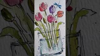 Painting watercolor Tulips 🌷 Learn to draw watercolor flowers #shorts #shortsfeed #howtodraw #art