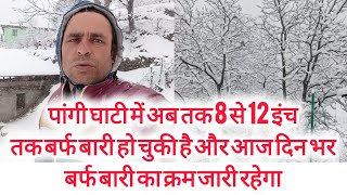 पांगी घाटी में अब तक 8 से 12 इंच तक बर्फ बारी हो चुकी है और आज दिन भर बर्फ बारी का क्रम जारी रहेगा