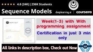 Sequence Models - Coursera, all week(1-3) quiz answers solved with programming assignment