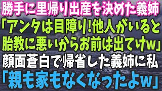 【スカッと】里帰り出産で帰ってきた義姉「お前は目障り！私がいる間はこの家から出てってｗ」私は笑顔で引越し業者と不動産屋に連絡「では、実家に帰ります」→家を売り払い、実家に帰ると…【修羅場】